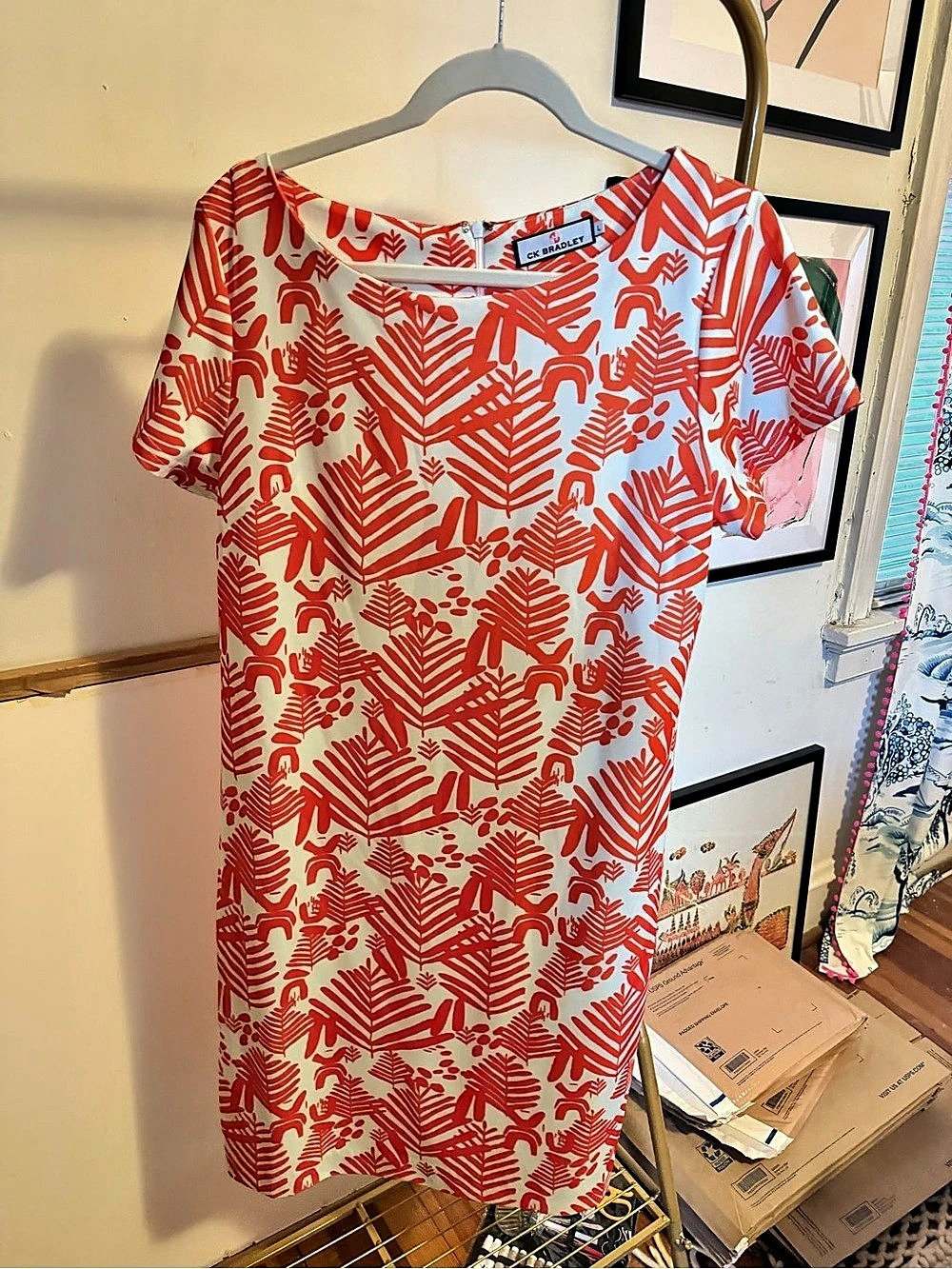 OK Bradley Abstract Print Mini Dress in Red & White Large Like New